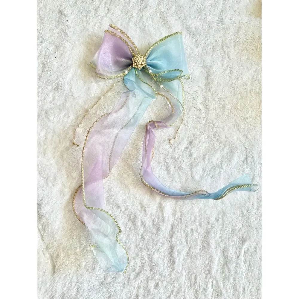 Purple and blue ombre pearl detail hair bow
